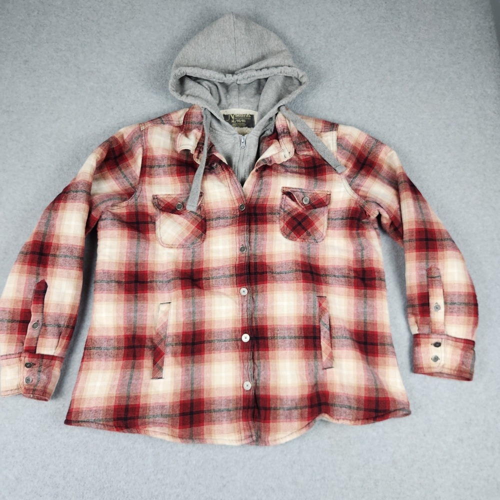 Natural Reflections Shacket Womens XL Red Plaid Sherpa Lined Hooded Button Front